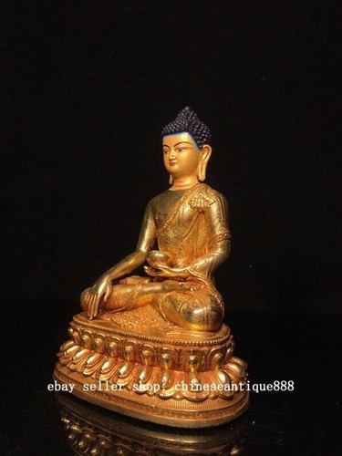 Alte Nepal Bronze vergoldete Malerei Shakyamuni Sakyamuni Amitabha Buddha Schale Statue - Bild 4 von 9