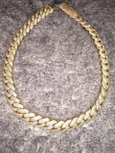 Men's Gold Simulated Diamond 4 Rows Cuban Chain - Picture 10 of 24