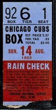 1955 BASEBALL TICKET CUBS BRAVES ERNIE BANKS HANK AARON 2nd SEASON HIT/RBI #150!