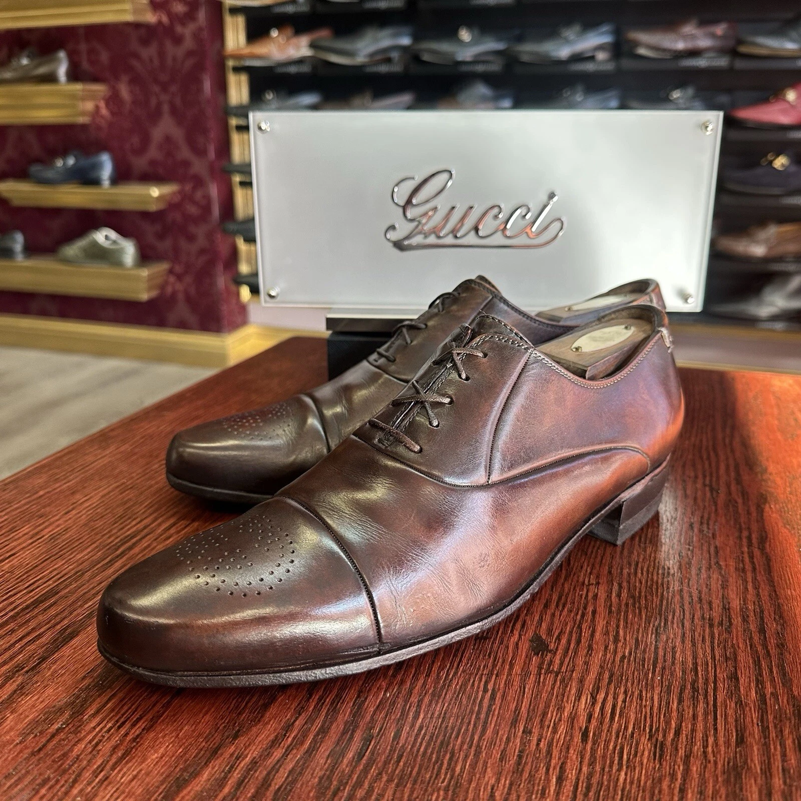 Oxfords homme Gucci cuir marron GG taille 8 G / 9 D US / fait main en ITALIE