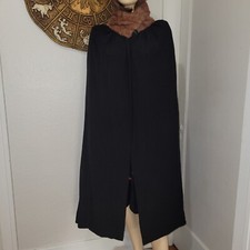 Vintage Black Cape with Real Fur Collar Rayon Cloak CARMAN SEATTLE