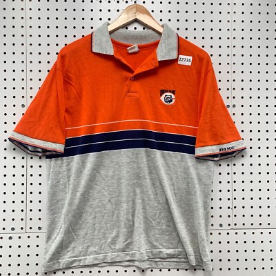 Vintage 80s Chicago Bears Polo SHirt Orange Gray BIKE Adult Small  USA