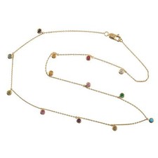 0.13Ct Diamond Multi Stone Station Bead Choker Necklace 18k Yellow Gold