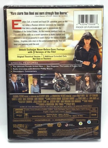 SALT / Deluxe Unrated Edition / Action Adventure DVD Movie / Angelina Jolie NEW - Picture 4 of 4