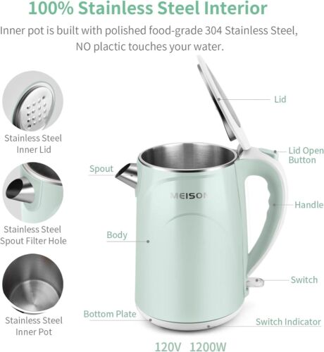 Electric Kettle, 1.7 L Double Wall Food Grade Stainless Steel Interior Water ... - Picture 3 of 8