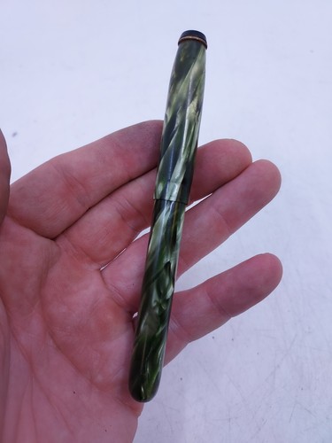 Vintage PEERLESS Fountain Pen 14K Gold Green Pattern - Picture 5 of 10