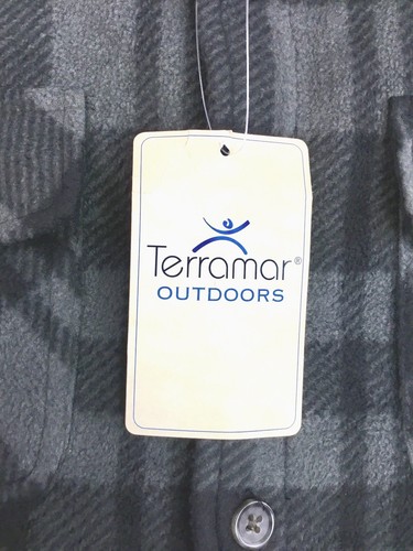 Terramar Outdoors Polar Fleece Lined Men's Small Shirt Poly Plaid Grey Black NWT - Picture 2 of 7