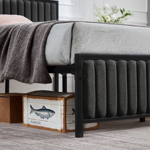 Upholstered Bed Frame Twin Full Queen Size Metal Platform Bed with Headboard New - Picture 18 of 31