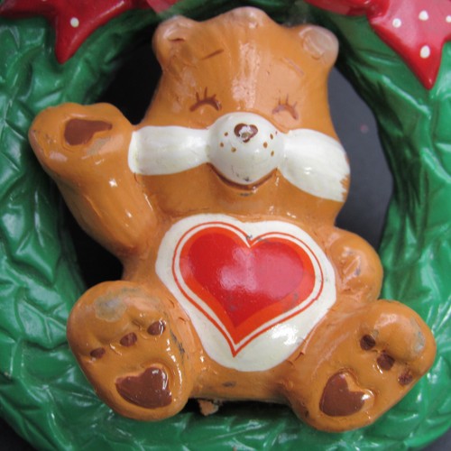AGC Korea Care Bear Ornaments, Three (3), 1984 Ceramic, Drum - Sleigh - Wreath - Picture 2 of 18