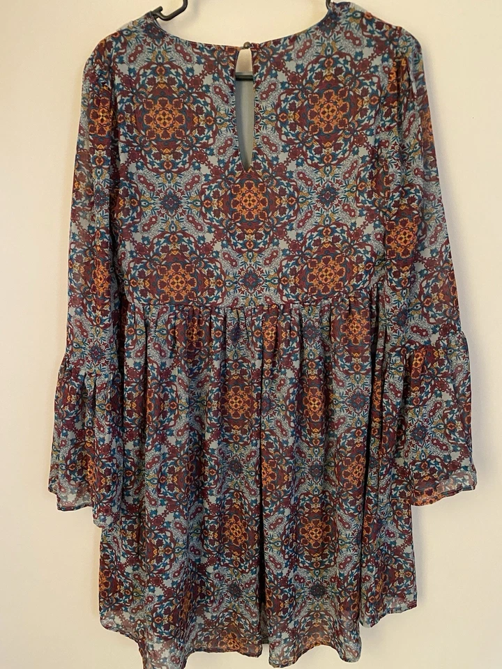 Vestido Túnica Boho Gitano Cottagecore Boho Floral Hada Geométrico Talla Pequeña Foto 2 de 4