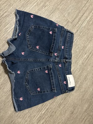 Angel Kiss Denim Collection Womens Juniors 0/24 Shorts Blue Pink Hearts Cut OffA