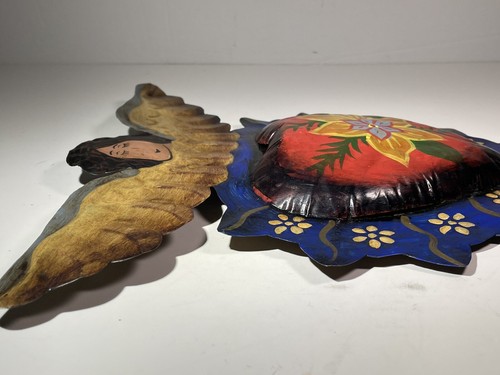 VTG Mexico Tin Metal Angel Wall Hung Decoration Sign Figure Hand Painted 10" - Picture 5 of 19