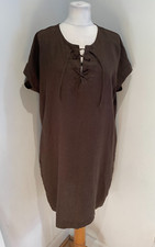 Pure Collection linen dress Size 16 VGC Laced neck brown tunic casual summer