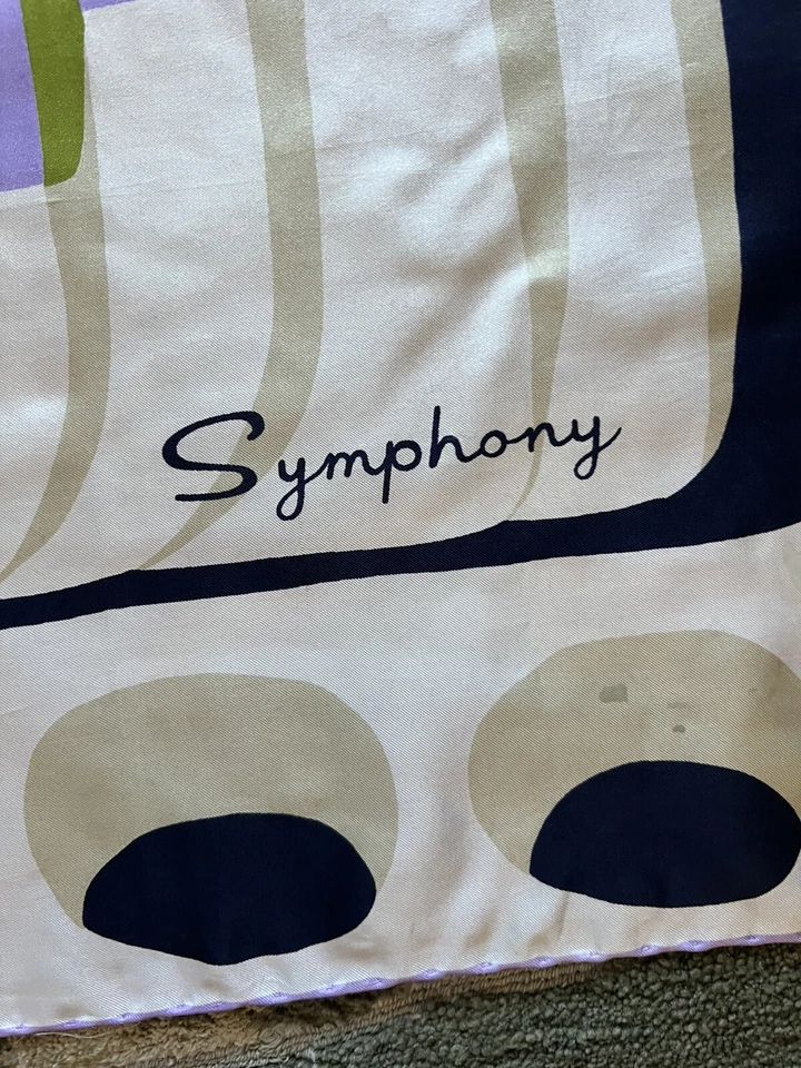 Sinfonía vintage 100 % seda geométrica, púrpura, blanco azul verde Foto 3 de 4