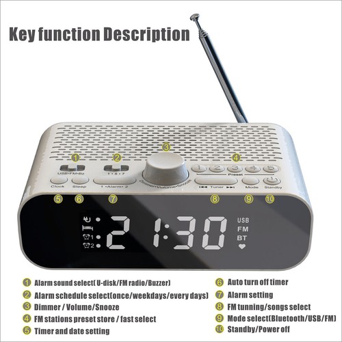 Alarm Clock Radio speaker Streaming Play LED Display Bedside FM Clock Radio - Picture 5 of 11