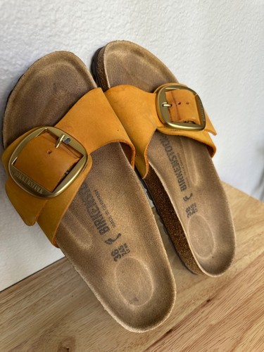 Birkenstock Womens Size 8 Narrow Madrid Big Buckle Apricot Nubuck Slides - Picture 7 of 7