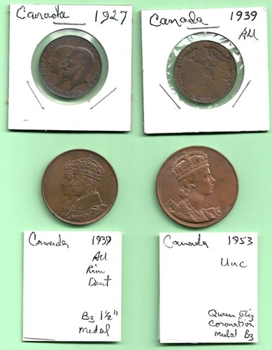 Canada Copper & Bronze Medals - Set/4 - 1927/1939/1939/1953 - Picture 1 of 2