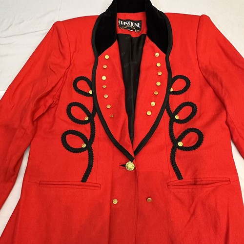 VTG 80s Criscione RED Black Embellished Blazer XL Suit Jacket Padded Womens - Picture 6 of 22