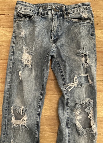 American Eagle Men SLIM Taper Flex Jeans Light Wash Low Rise Distressed 29x30 - Picture 2 of 5