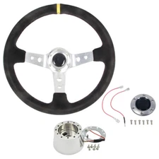CJ Classic Trucks Steering Wheel Kit 14" 6-Bolt Sport Suede With Polished Spo...