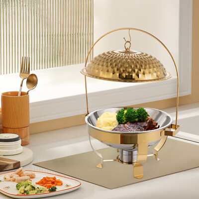 6.3 QT Chafing Dish Buffet Set Round w/ Diamond Lid  Holder for Wedding Party US