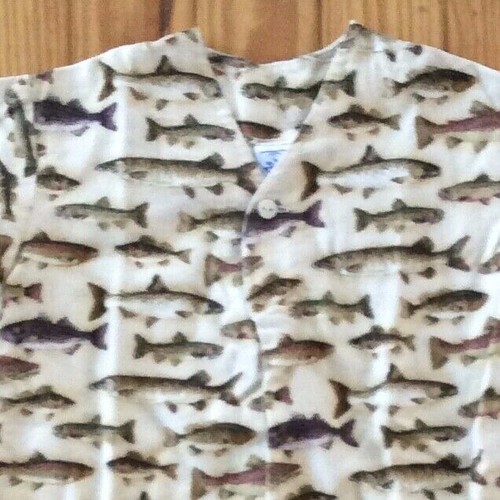 PAMELA KLINE KIDS FISH PRINT FLANNEL COVERUP LOUNGE NIGHTSHIRT, SIZE SMALL - Picture 2 of 4