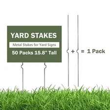 50 Pack Real Estate Yard Sign Metal Stake15.8nch" ，for 4mm Corrugated Signs