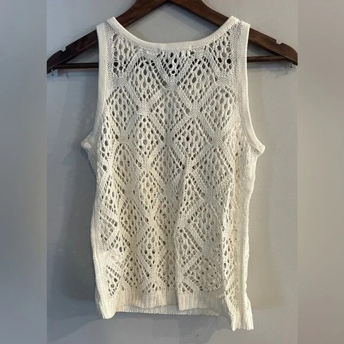 STREETWEAR SOCIETY Women’s Ivory Crochet Knit Tank Top Size S NEW - Picture 2 of 5