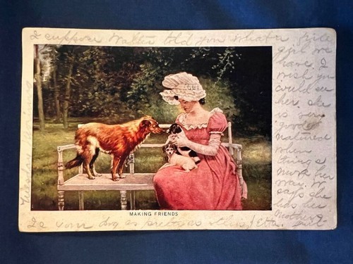 Jack Russell Antique PC - DB - early 1900’s - Victorian Lady and Terriers - Picture 5 of 5