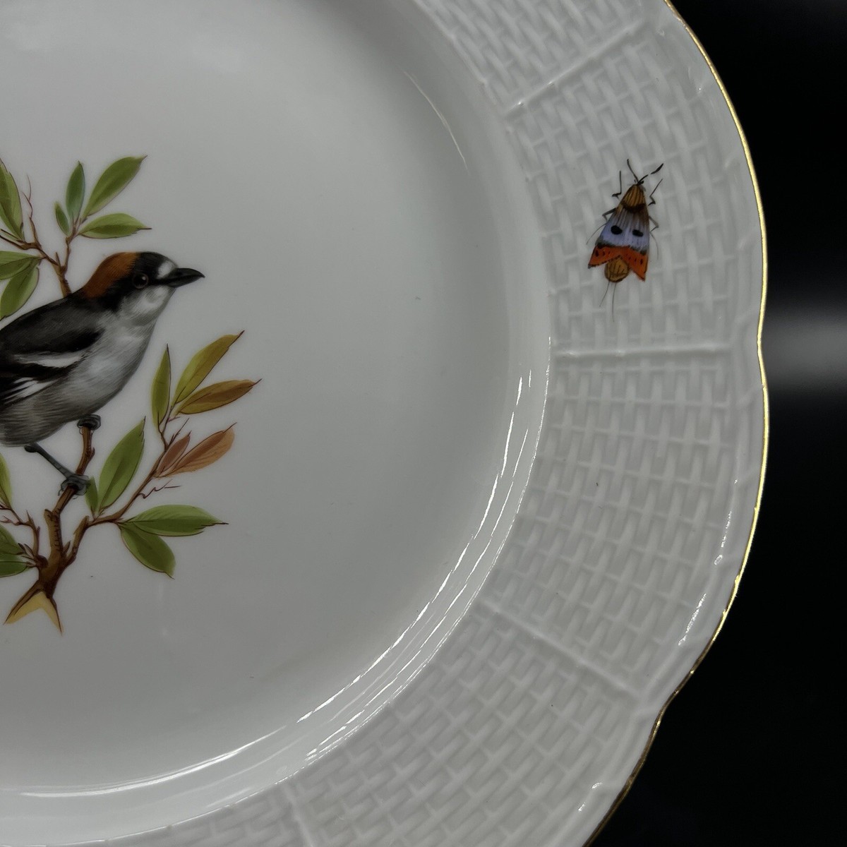 Antique Meissen Crossed Swords Bird Bugs Hand Painted Porcelain