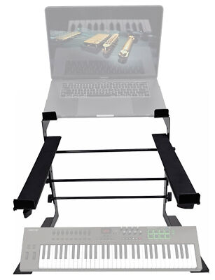 Rockville Dual Shelf Laptop+Controller Stand for Nektar Impact LX61+ Keyboard