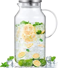 Glass Pitcher with Lid and Spout, Glass Water Pitcher for Fridge, Glass