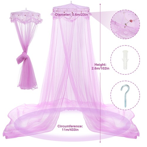 Princess Bed Canopy Mosquito Net Girls Adults Elegant Bed Curtain w/Lights Decor - Picture 15 of 23