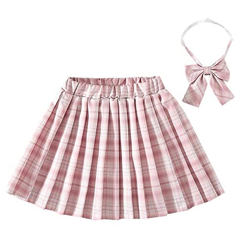 Girls Check Pleated Skirt A-Line Mini School Tennis Uniform with Bow Tie Party - Picture 9 of 20