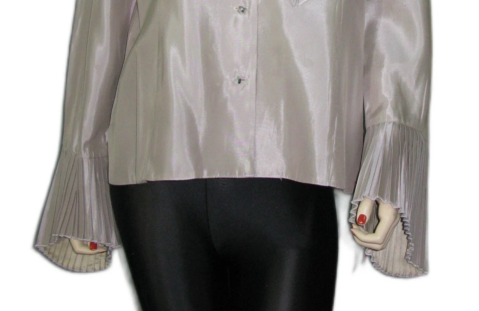 JS Collections~Vintage Shimmery Metallic Silver Taffeta Evening Blouse Sz 16 NWT - Image 4 of 4