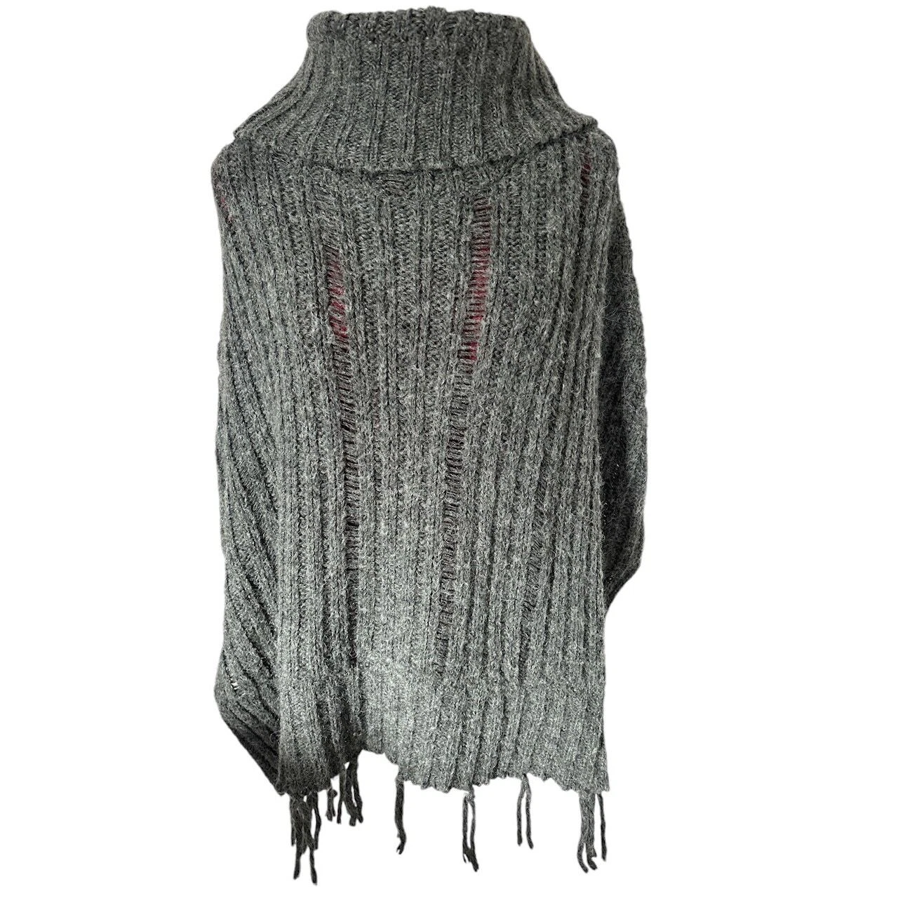 Easy Jet Women’s One Size Mohair Blend Gray Knitted Tasseled Poncho