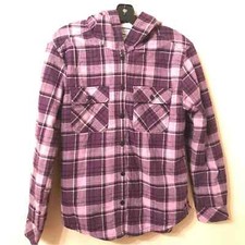 Boston Traders Hooded Button Down Multicolor Plaid Fleece Shacket