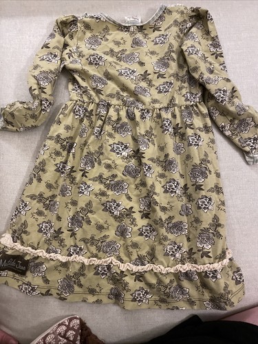 Matilda Jane Field Trip Sally Lap Dress Long Sleeve Green Brown Floral Size 6 - Picture 6 of 6