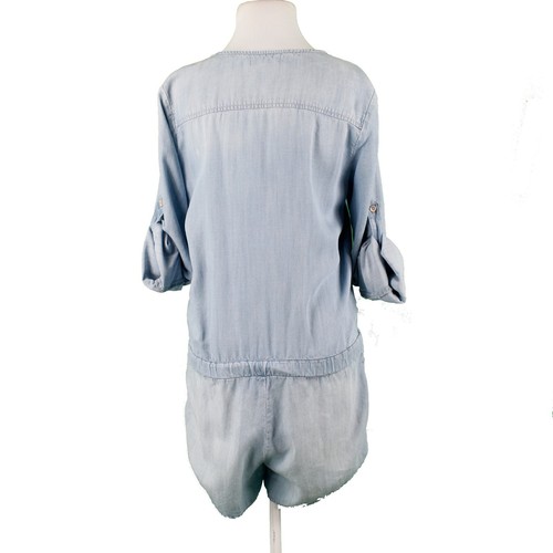 Cloth & Stone Sz S Blue Chambray V Neck Tab Sleeve 100% Tencel Lyocell Romper - Picture 16 of 21
