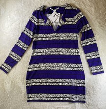 Diane von Furstenberg Dress Size 10 Reina Striped Purple Shift NEW $348