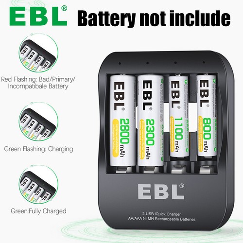 EBL Quick Charger AA AAA NiMH Rechargeable Battery Charger w/ 2A USB Port