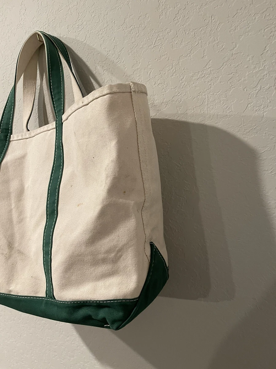LL Bean Boat and Tote Extra Large Bag Green White Canvas USA MADE