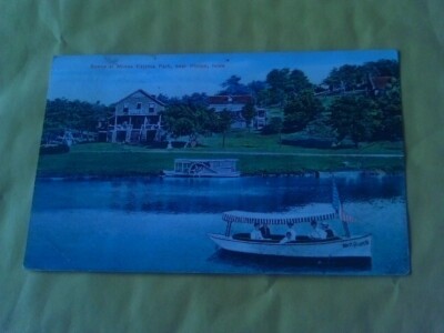 1908 POSTCARD MINNIE STEMA PARK VINTON IOWA WHITE PLUM BOAT