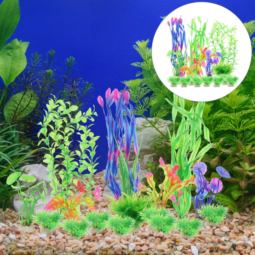 16 Pcs Plastic Aquarium Landscaping Fake Plants for Fish Tank Landscape