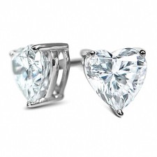 Women's White Gold 925 Sterling Silver Cz Heart Shaped Stud Screw Back Earrings