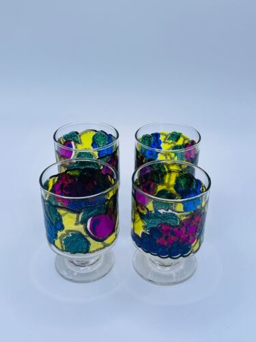 Set Of 4 Libbey Stained Glassware Beverage Fruit Cocktail Liquor/Wine Glasses - Picture 3 of 12