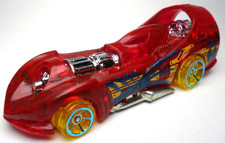 2017 HOT WHEELS POWER ROCKET SEE THRU RED 1:64 DIECAST RACE CAR W/ YELLOW & BLUE