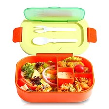 Kids Bento Lunch Box With Spoon Fork.LeakProof. Microwave Safe. 4 Compartments