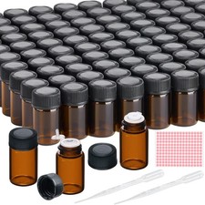 100 Pack 2ml Amber Glass Bottle with Cap Empty Sample Bottles for Essential Oils