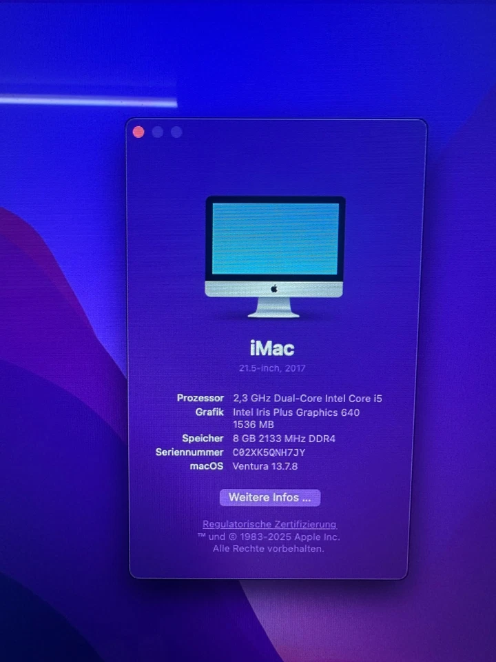 Apple iMac 21,5 Zoll Intel Core i5 2,3 GHz 8 GB RAM 1 TB HDD Modelljahr 2017 - Bild 2 von 3